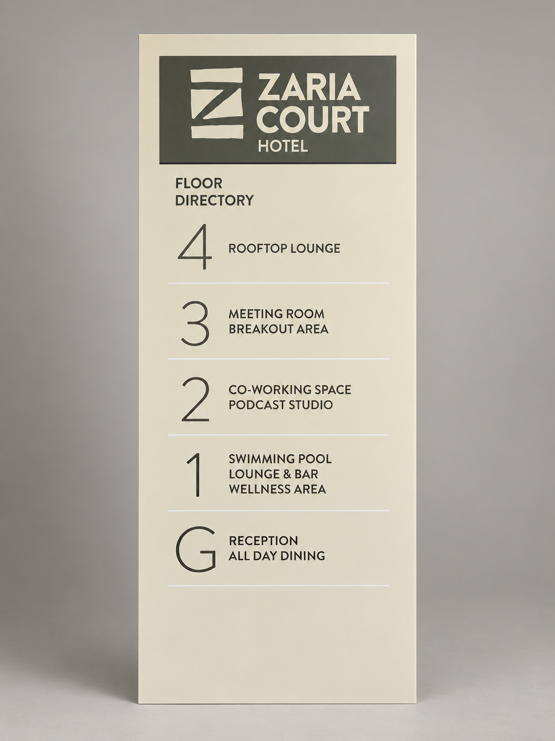 Zaria Court floor directory