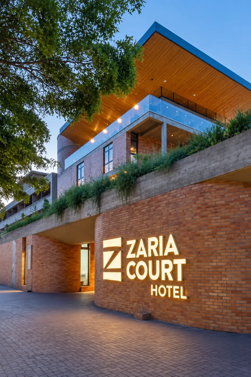 Zaria Court Hotel illuminated wall identity